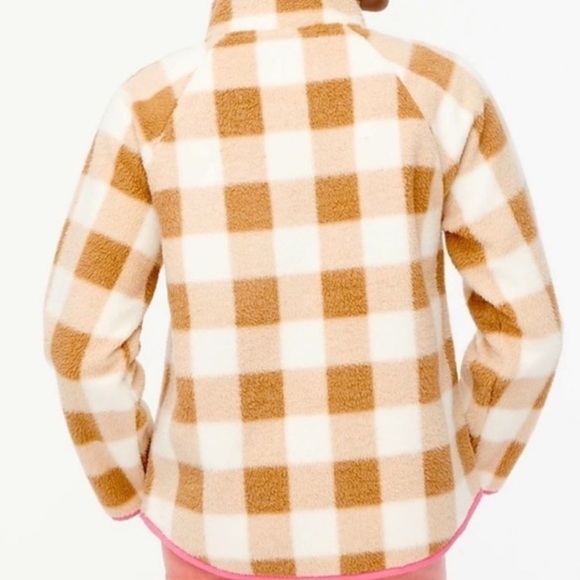 J.CREW Soft Sherpa Checkered Pink And Tan Zip Up Jacket - Picture 3 of 5